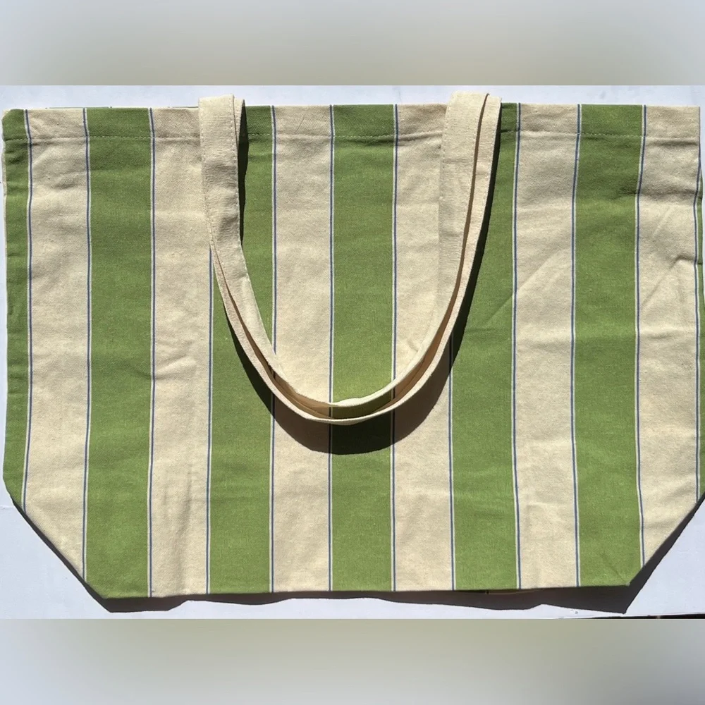 NWOT - Sézane Bonjour Texas Canvas Tote Bag Green Stripes - Picture 4 of 13